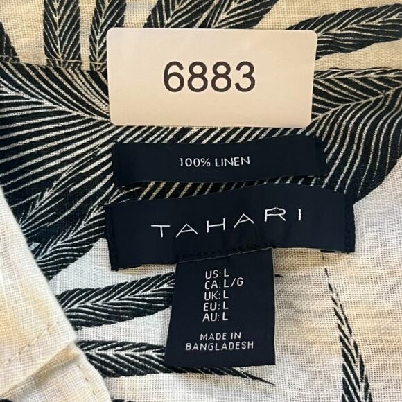 Tahari Tunic Shirt Dress Women’s Size Medium Tan Black Botanical Leaf 100% Linen - Picture 8 of 8